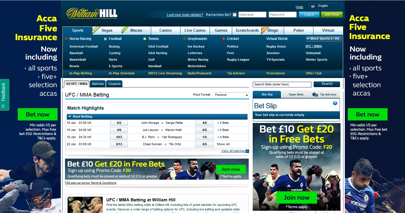 William Hill UFC betting page